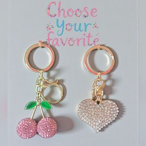 Cherry Pink Or Bling White Heart Key/Bag Charms Choose Your Favorite